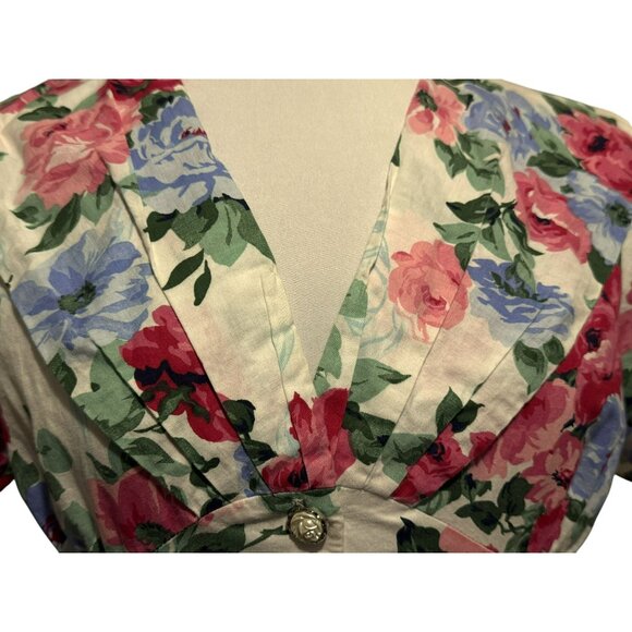 Vtg 80s Paquette Too! Rose Floral Midi Dress Sz6 Portrait Collar Pockets Cottage - Picture 4 of 11